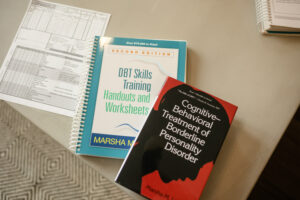 The DBT manual for DBT therapists, the DBT skills training handouts and worksheets for clients, and the DBT diary card used by DBT clients.