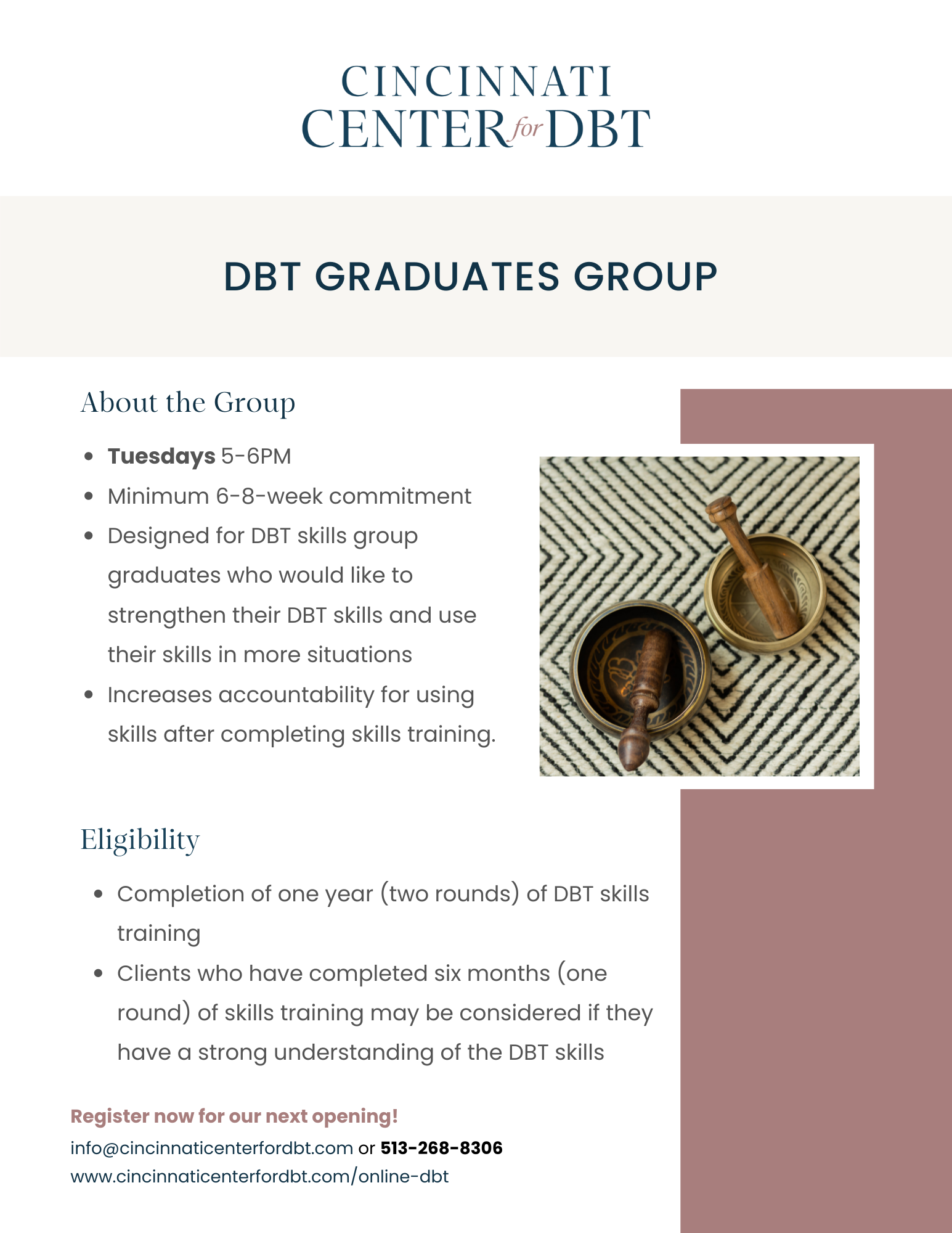 Flyer about Cincinnati Center for DBT's Graduates Group