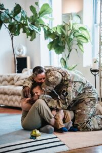 Military family embracing