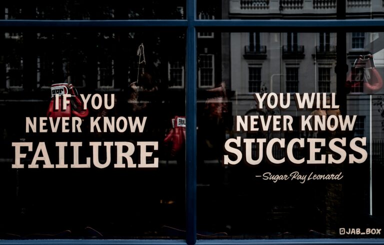 Windows with the words "If you never know failure you will never know success" printed on them